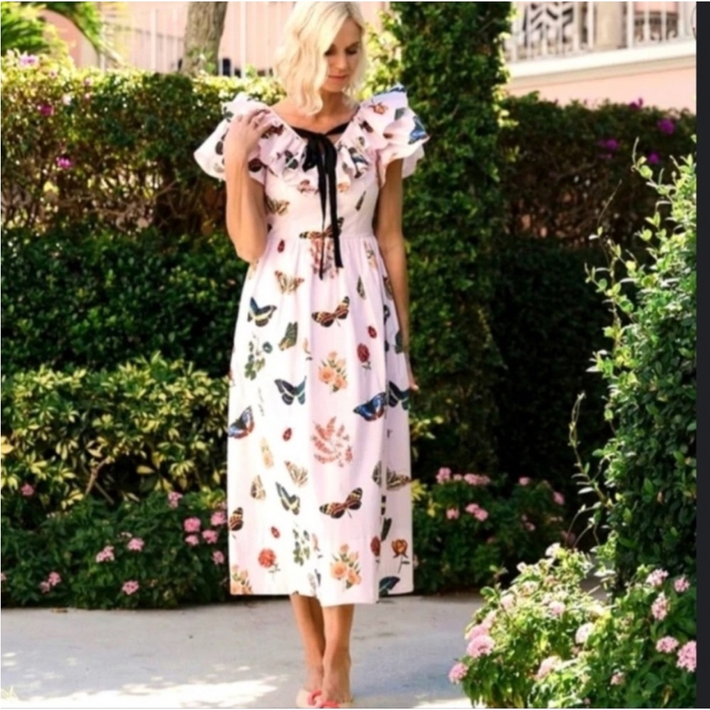 ANTONIO MELANI White and Pink Flutter Sleeve Sundress